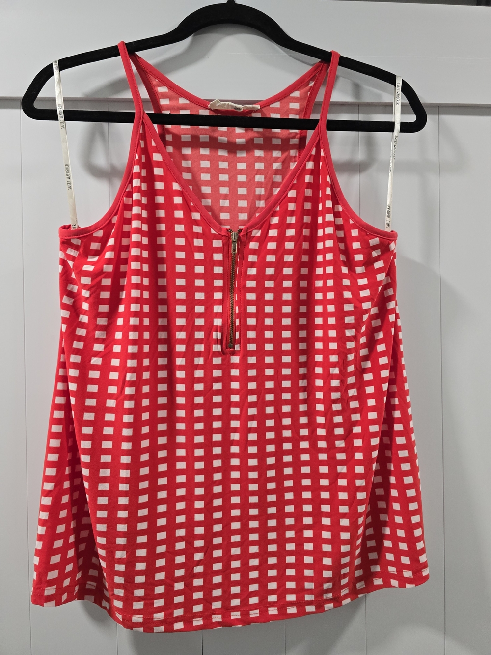 Sweet Wanderer Red & White Check Zip-Front Camisole